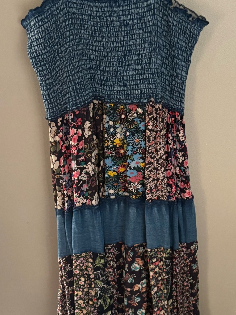 Bohemian Floral Patchwork Maxi Dress in Blue